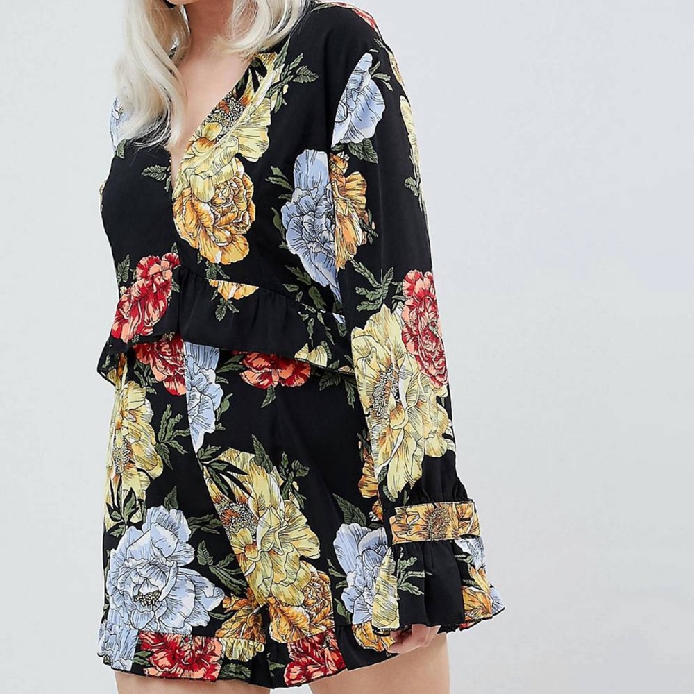 Boohoo Long Sleeve Floral Romper